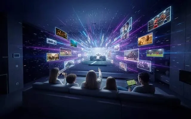 Audience watching digital screens — review image